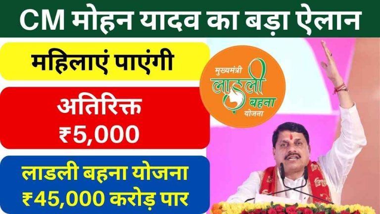 MP News: लाडली बहना योजना के तहत ₹45,000 करोड़ पार, सीएम मोहन यादव का बड़ा ऐलान — रोजगार में जुड़ी महिलाएं पाएंगी अतिरिक्त ₹5,000